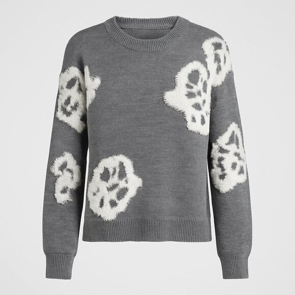Cupshe Gray and White Patterned Crew Neck Sweater - Picture 1 of 6